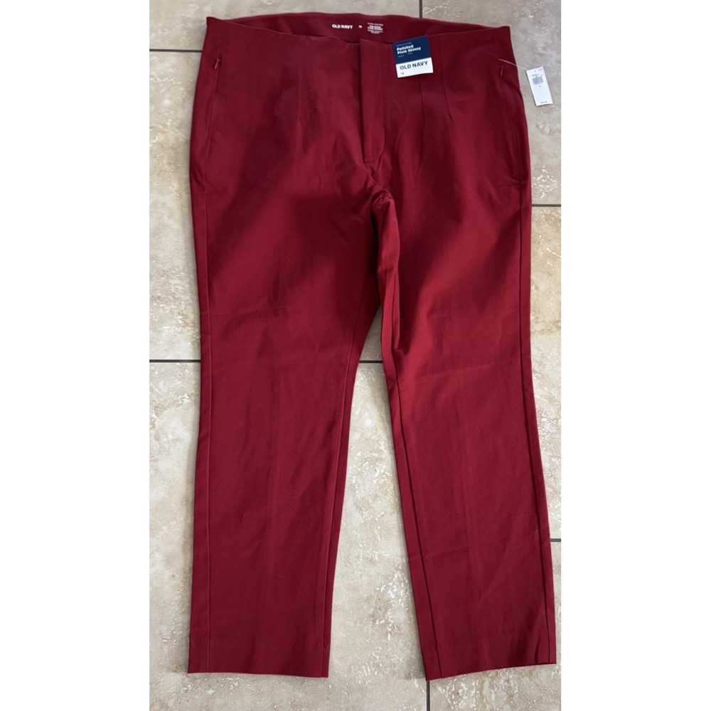 Old Navy Pants Women 18‎ Extra High-Rise Polished Pixie Skinny Red Pockets NEW